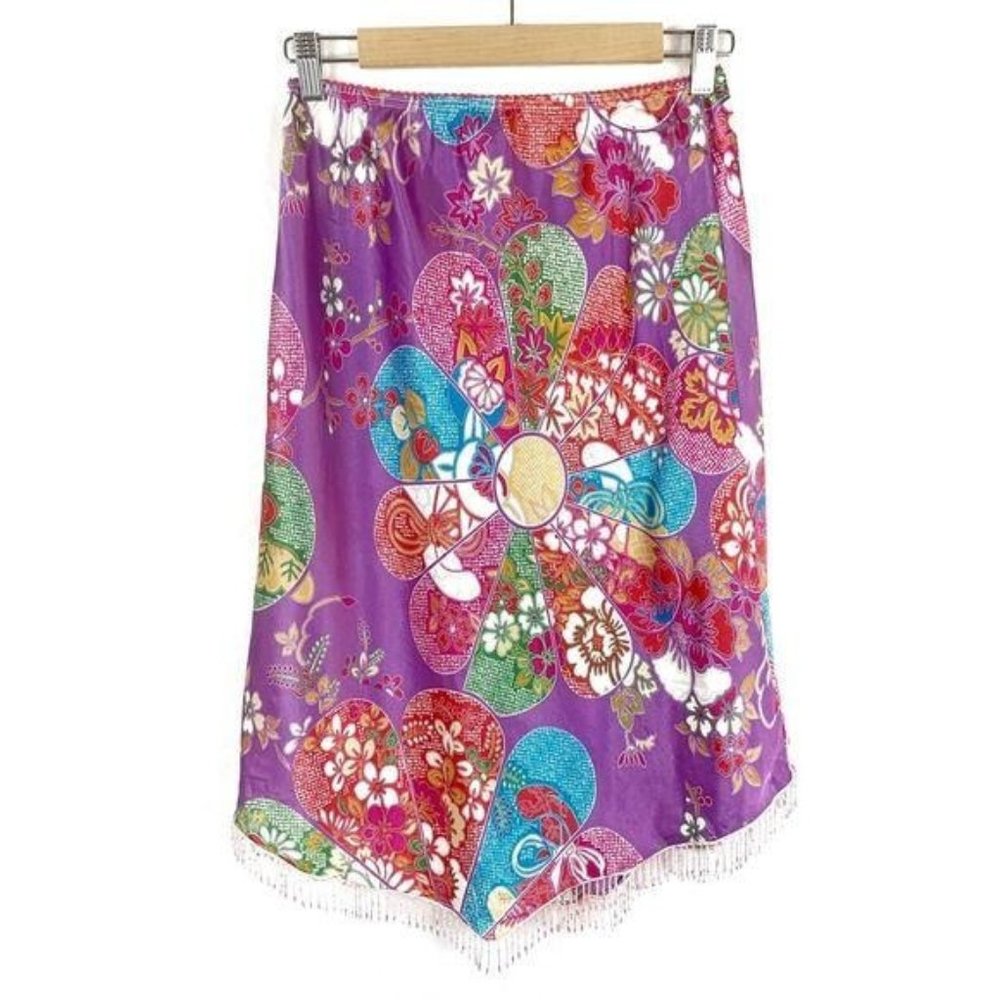 Vintage Satin Handkerchief Abstract Floral Skirt